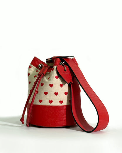 Rohi vegan leather bucket bag – three quarter view | Ameiko
